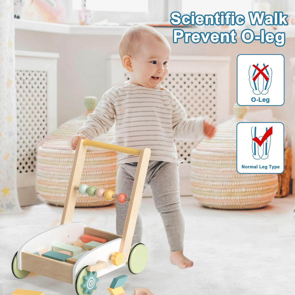 Wooden Activity Walker with Building Blocks