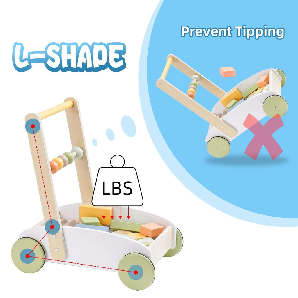 Wooden Activity Walker with Building Blocks