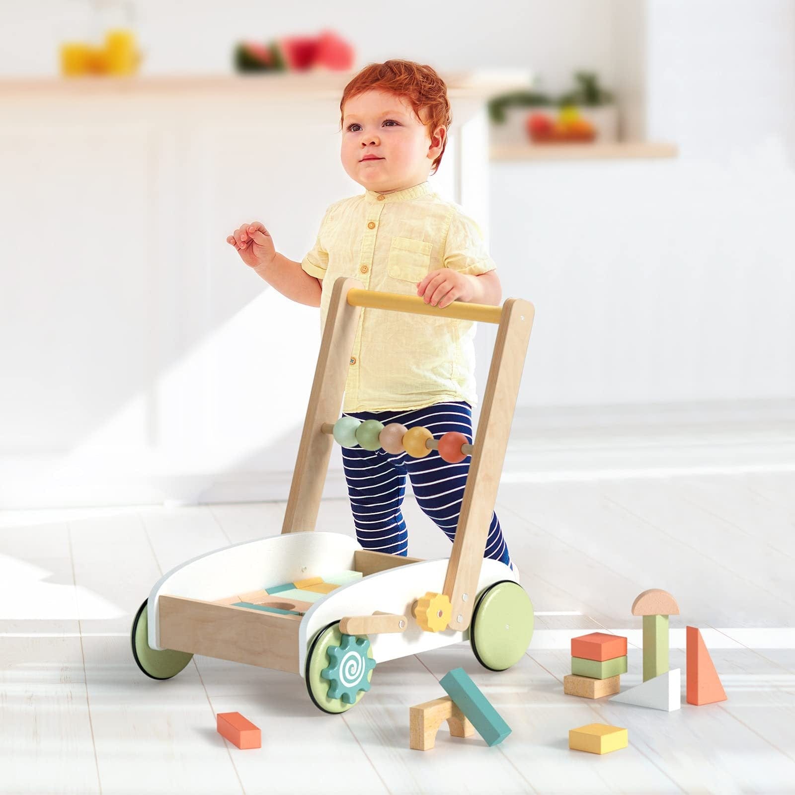 Wooden Activity Walker with Building Blocks