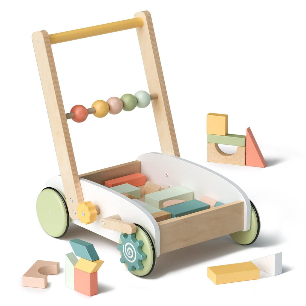 Wooden Activity Walker with Building Blocks