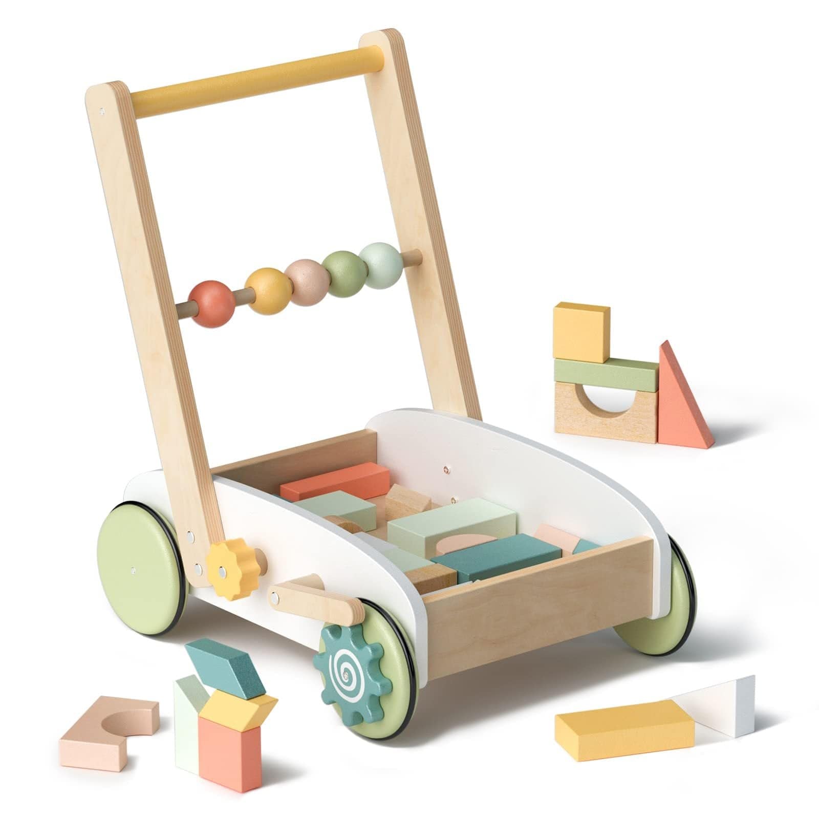 Wooden Activity Walker with Building Blocks