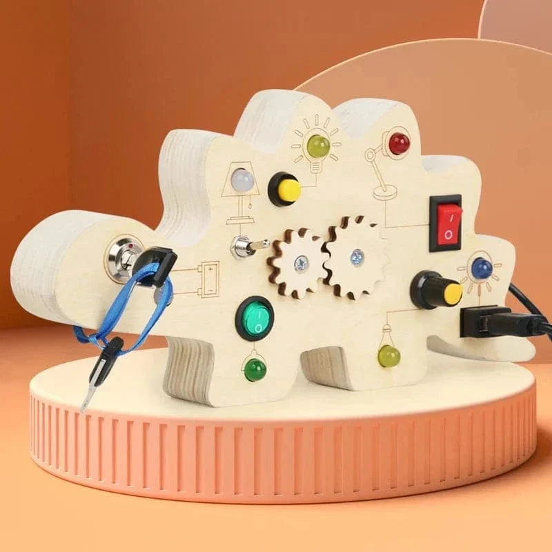 Wooden Busy Board with LED Lights & Gears
