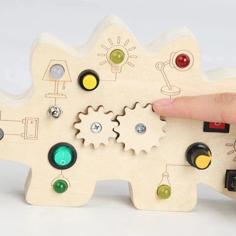 Wooden Busy Board with LED Lights & Gears