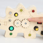 Wooden Busy Board with LED Lights & Gears