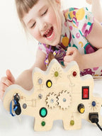 Wooden Busy Board with LED Lights & Gears