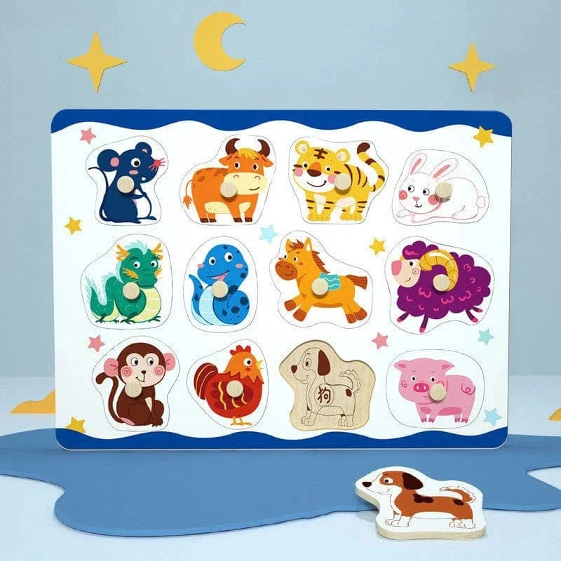 Wooden Animal Knob Puzzle for Toddlers
