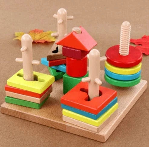 Wooden Shape Sorting Stacking Toy